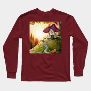 Cute Mushroom Cottage on top of a Hill in the Autumn Woods Long Sleeve T-Shirt